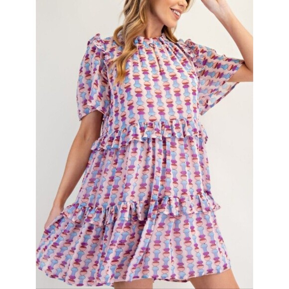 easel Dresses & Skirts - NWT Easel | Geometric Ruffle Tiered Woven Sheer Dress Purple Womens 2X